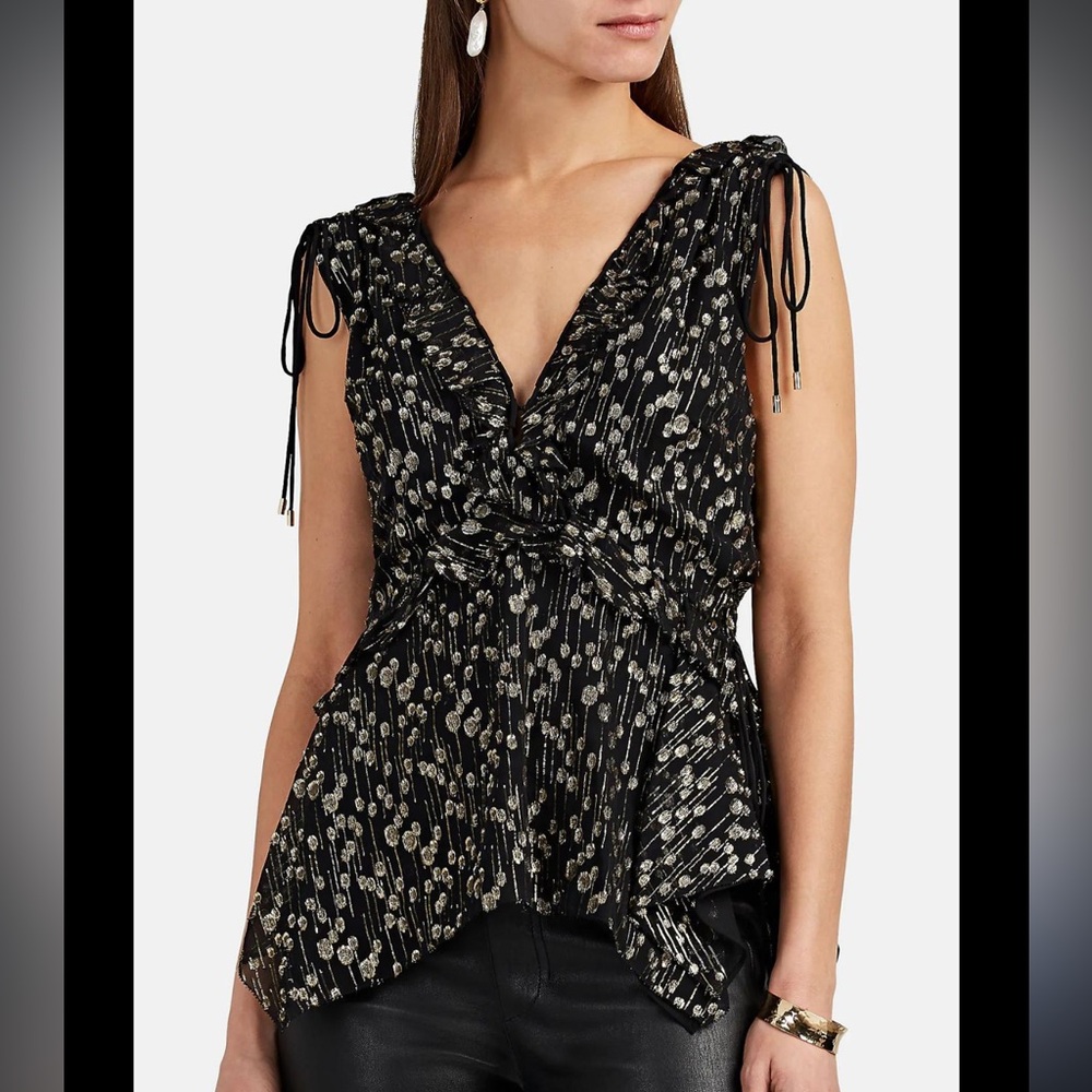 DEREK LAM 10 CROSBY Sleeveless V-Neck Metallic Ruffle Top